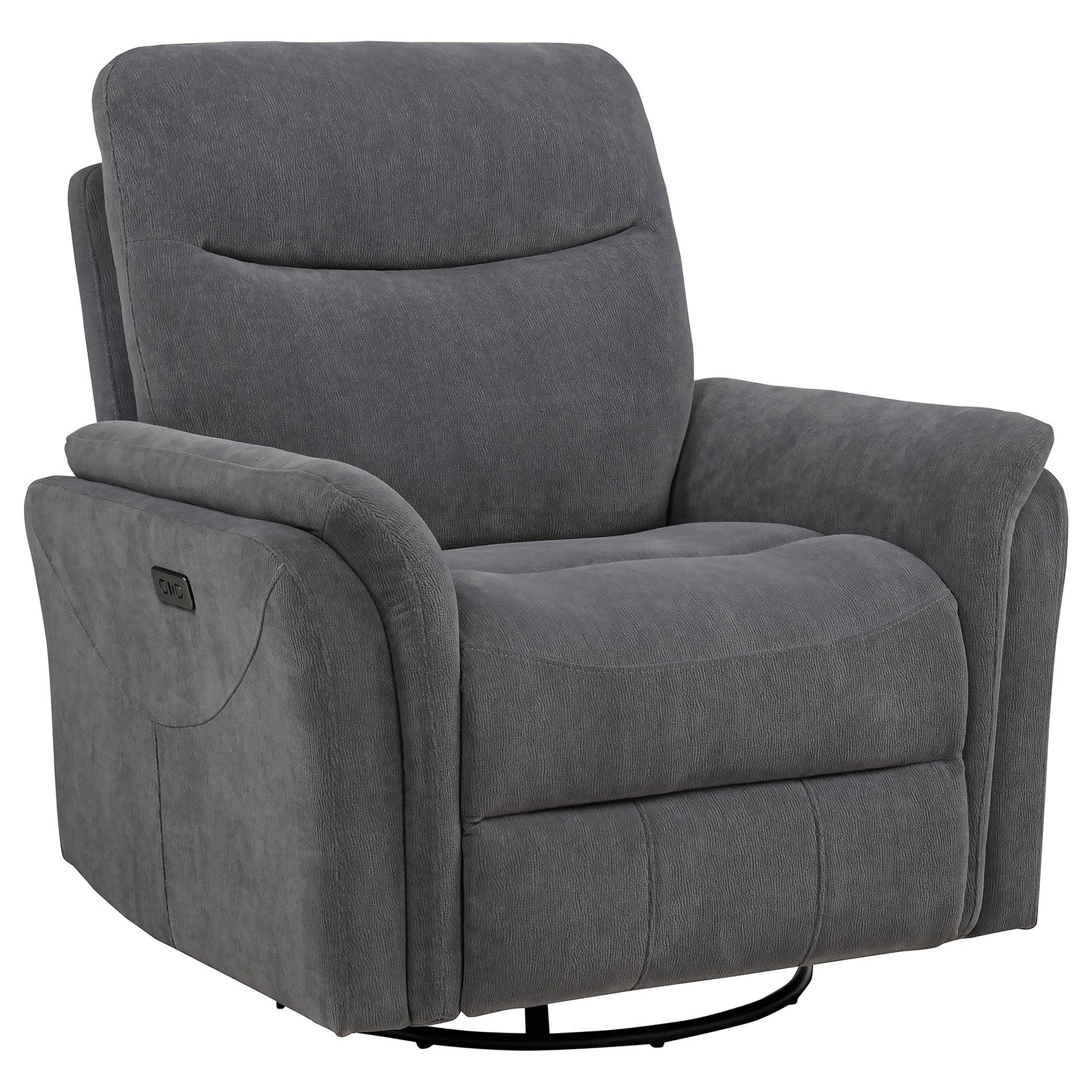 Adler Charcoal Grey Upholstered Power Swivel Glider Recliner - Ornate Home