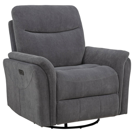 Adler Charcoal Grey Upholstered Power Swivel Glider Recliner - Ornate Home