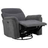 Adler Charcoal Grey Upholstered Power Swivel Glider Recliner - Ornate Home