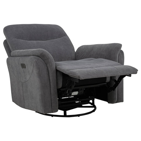 Adler Charcoal Grey Upholstered Power Swivel Glider Recliner - Ornate Home
