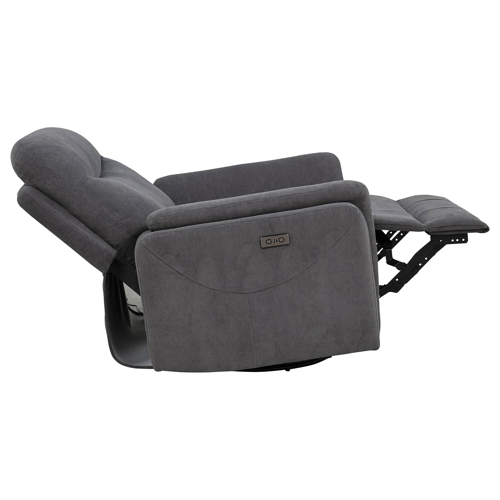 Adler Charcoal Grey Upholstered Power Swivel Glider Recliner - Ornate Home