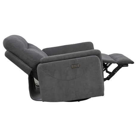Adler Charcoal Grey Upholstered Power Swivel Glider Recliner - Ornate Home