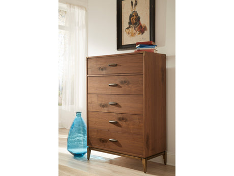 Adler Five Drawer Chest in Natural Walnut - Ornate Home