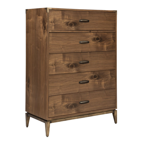 Adler Five Drawer Chest in Natural Walnut - Ornate Home