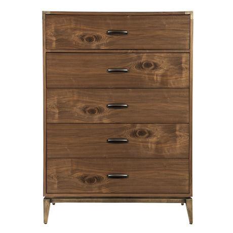 Adler Five Drawer Chest in Natural Walnut - Ornate Home
