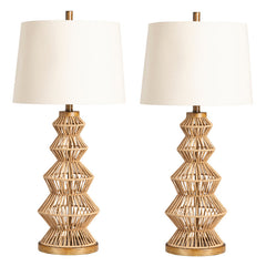 Adler Natural Adler Turreted Woven Table Lamp (Set of 2) - Ornate Home