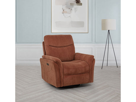 Adler Rust Upholstered Power Swivel Glider Recliner - Ornate Home