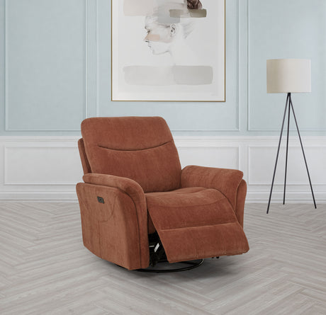 Adler Rust Upholstered Power Swivel Glider Recliner - Ornate Home
