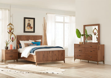 Adler Wood Queen Panel Bed in Natural Walnut - Ornate Home