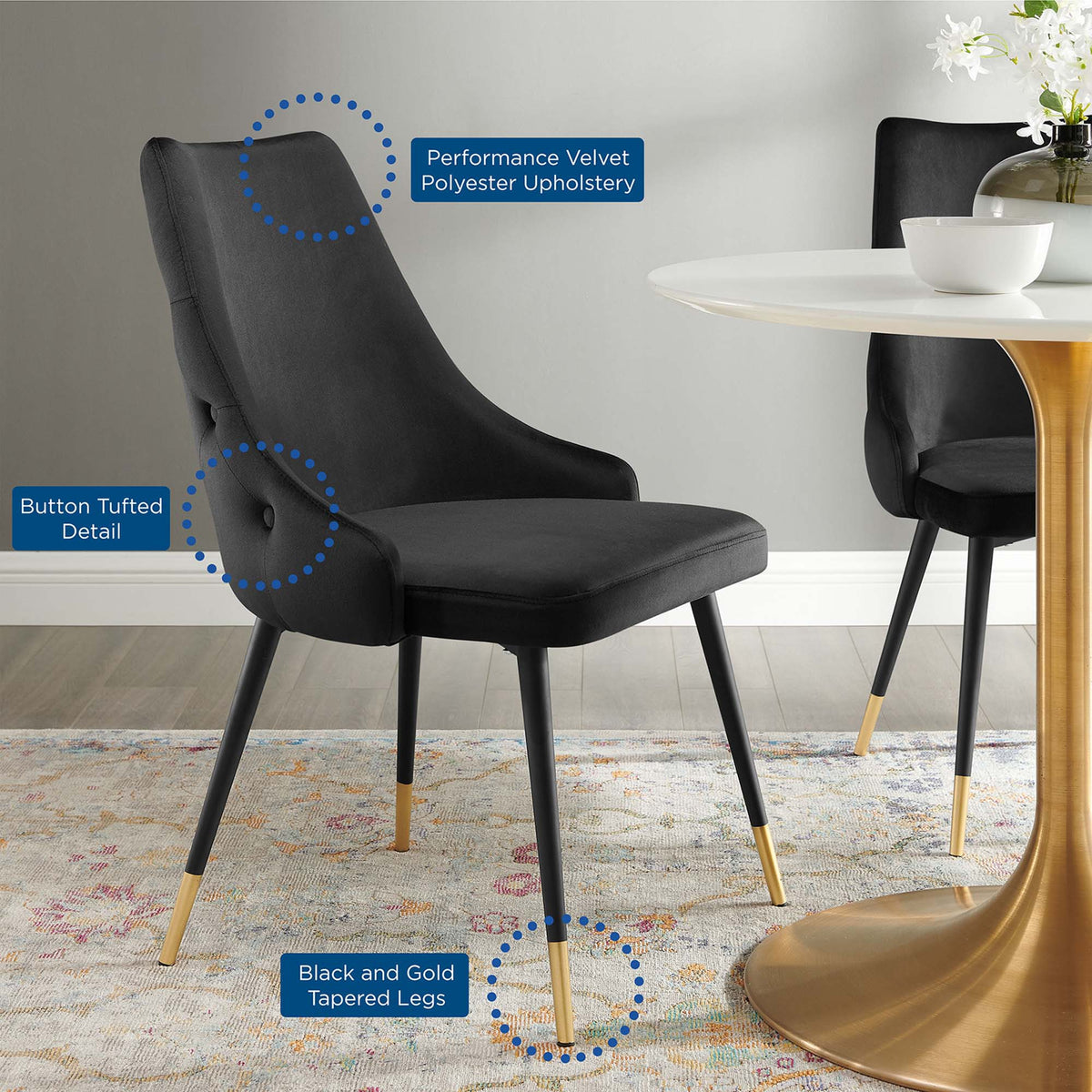 Adorn Black Tufted Performance Velvet Dining Side Chair - Ornate Home