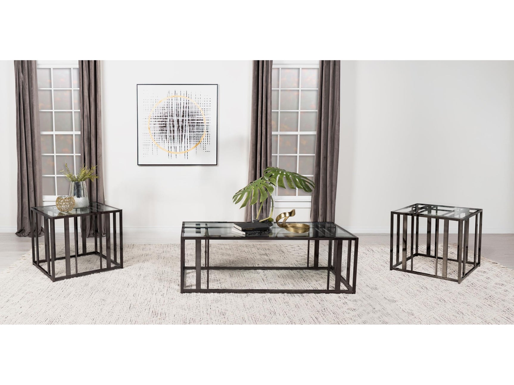 Adri Black Nickel 3-piece Coffee and End Table Set - Ornate Home