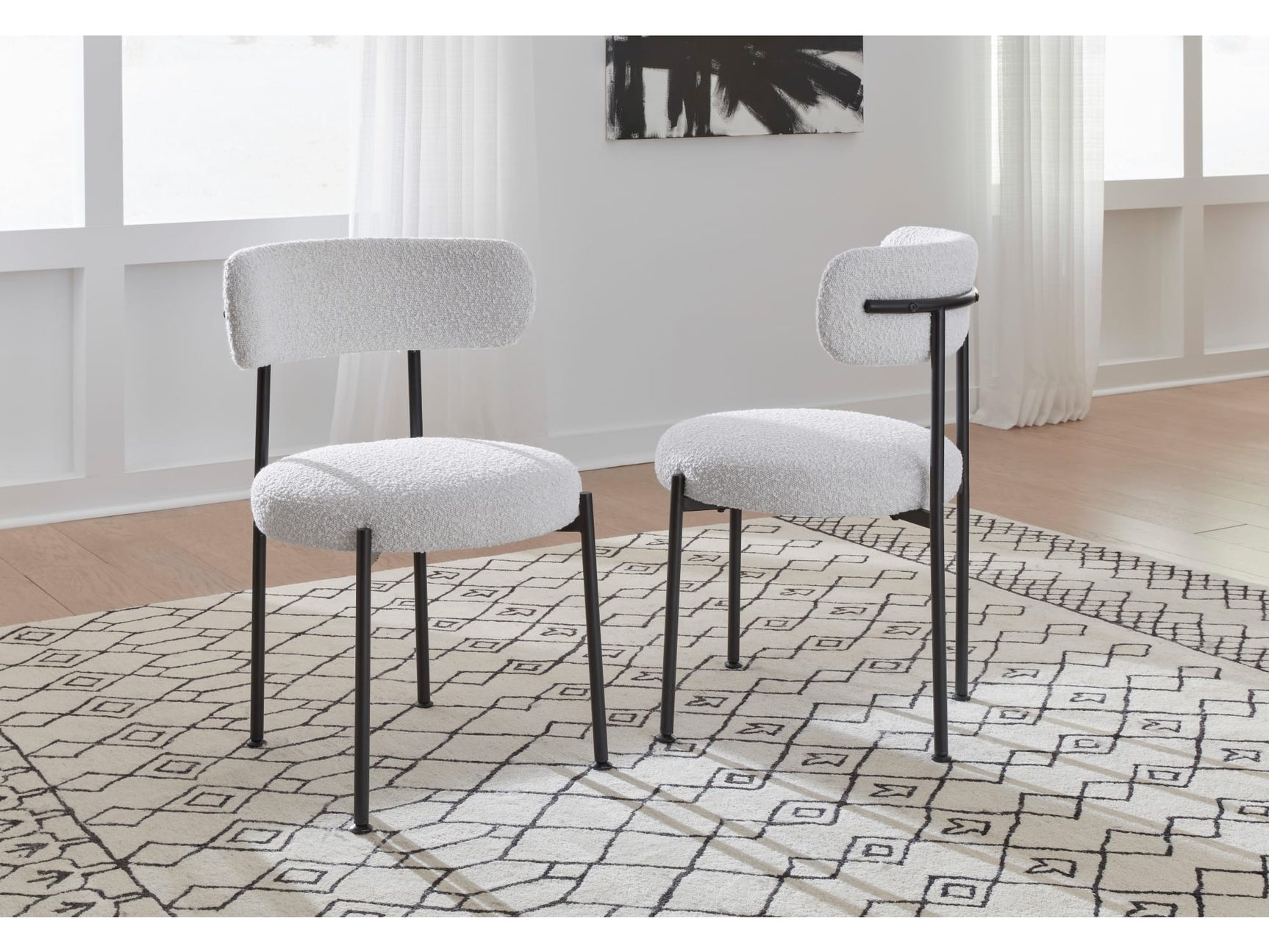 Aere Ivory/Black Boucle Upholstered Metal Leg Dining Chair - Ornate Home