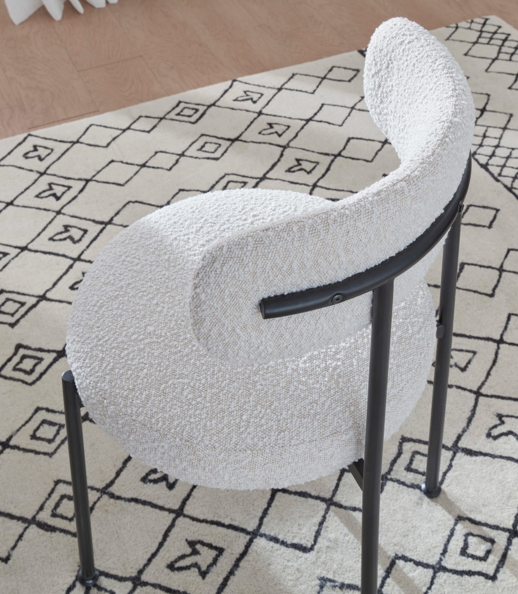 Aere Ivory/Black Boucle Upholstered Metal Leg Dining Chair - Ornate Home