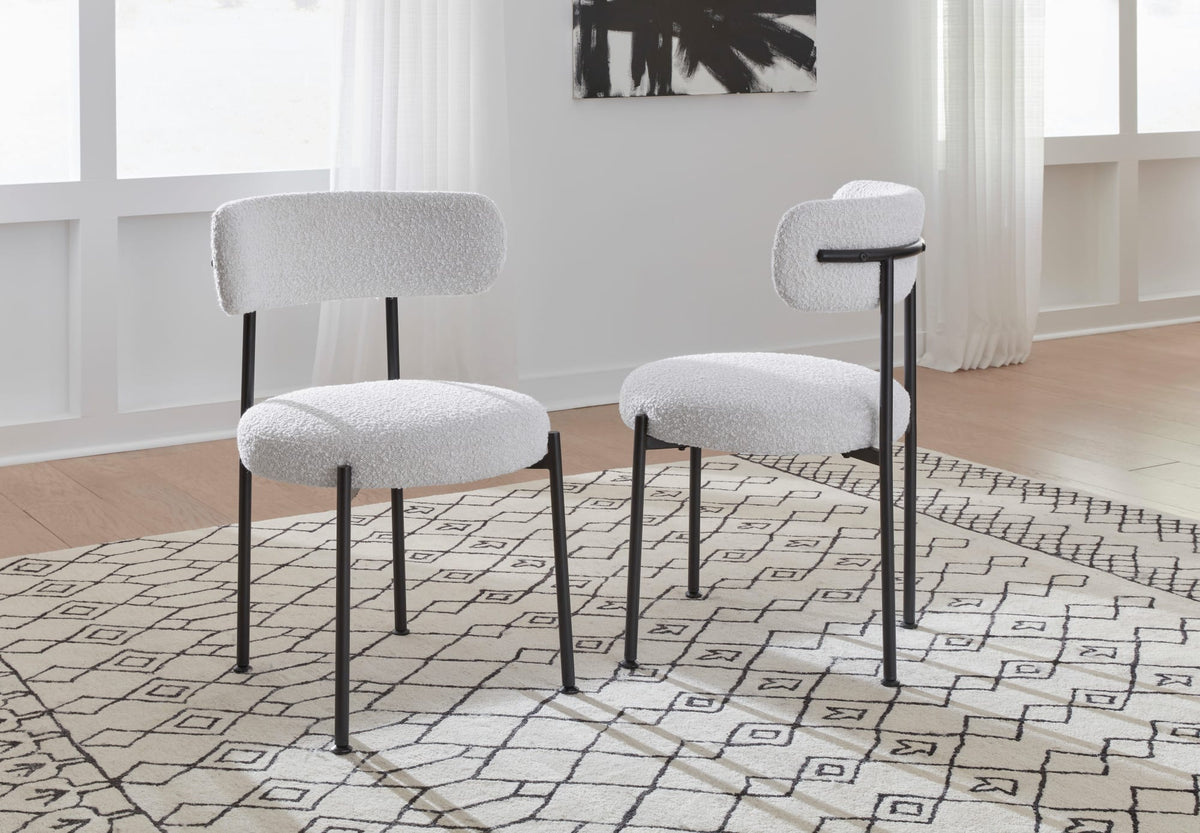 Aere Ivory/Black Boucle Upholstered Metal Leg Dining Chair (Set of 2) - Ornate Home