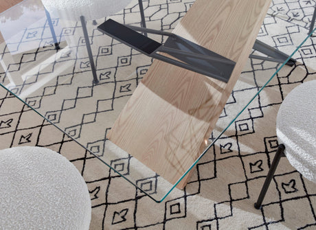 Aere Natural Ash/Black Glass, Wood and Metal Rectangular Dining Table - Ornate Home