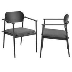 Aeris Charcoal Stackable Outdoor Patio Aluminum Dining Armchair (Set of 2) - Ornate Home