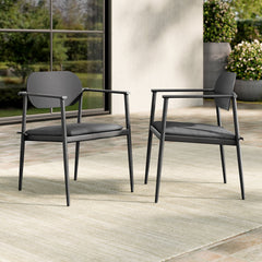Aeris Charcoal Stackable Outdoor Patio Aluminum Dining Armchair (Set of 2) - Ornate Home