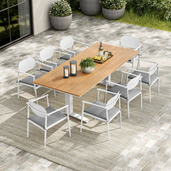 Aeris White 9-Piece Outdoor Patio Aluminum Dining Set - Ornate Home