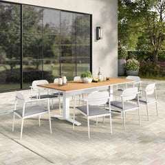 Aeris White 9-Piece Outdoor Patio Aluminum Dining Set - Ornate Home