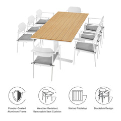 Aeris White 9-Piece Outdoor Patio Aluminum Dining Set - Ornate Home