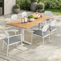 Aeris White/Light Gray 7-Piece Outdoor Patio Aluminum Dining Set - Ornate Home