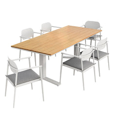 Aeris White/Light Gray 7-Piece Outdoor Patio Aluminum Dining Set - Ornate Home