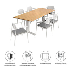 Aeris White/Light Gray 7-Piece Outdoor Patio Aluminum Dining Set - Ornate Home