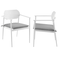 Aeris White Stackable Outdoor Patio Aluminum Dining Armchair (Set of 2) - Ornate Home