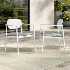 Aeris White Stackable Outdoor Patio Aluminum Dining Armchair (Set of 2) - Ornate Home