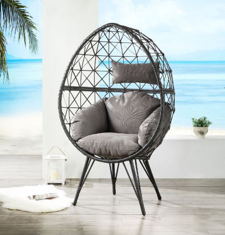 Aeven Light Gray & Black Patio Lounge Chair - Ornate Home