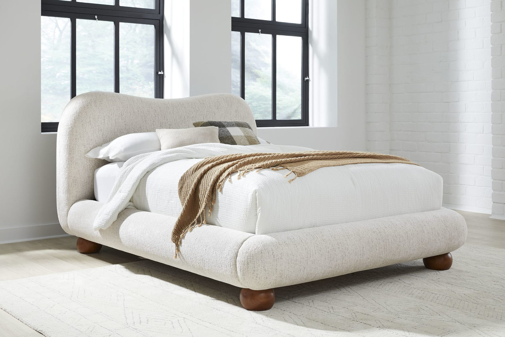 Afra Chinchilla California King Chenille Upholstered Wood Leg Platform Bed - Ornate Home