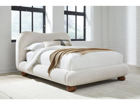 Afra Chinchilla Queen Chenille Upholstered Wood Leg Platform Bed - Ornate Home