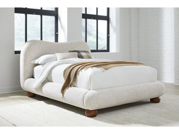 Afra Chinchilla Queen Chenille Upholstered Wood Leg Platform Bed - Ornate Home