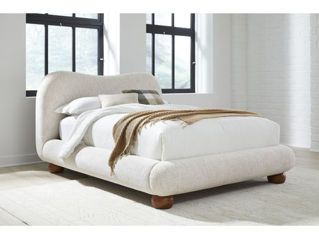 Afra Chinchilla Queen Chenille Upholstered Wood Leg Platform Bed - Ornate Home