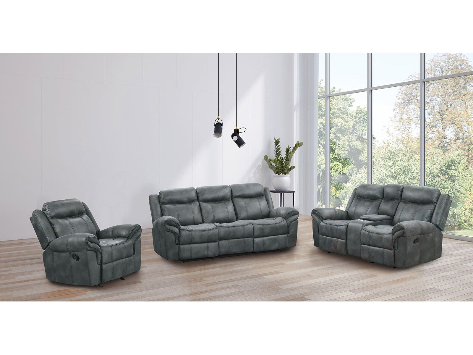 Agata Dark Gray Reclining Living Room Set / 3-piece - Ornate Home