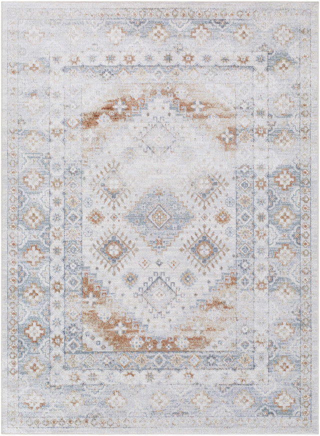 Agaton Blue & Brown Washable Area Rug - Ornate Home