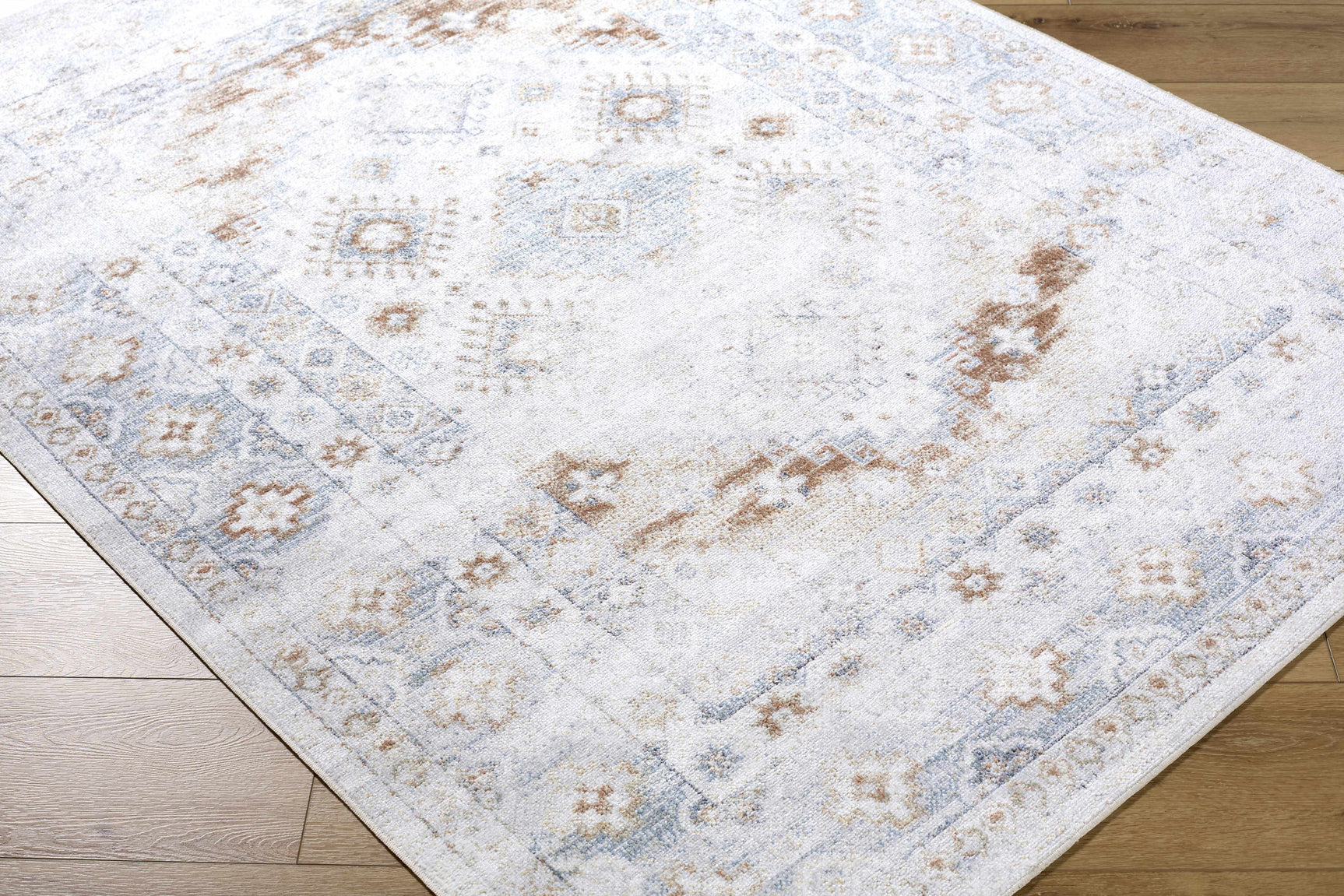 Agaton Blue & Brown Washable Area Rug - Ornate Home
