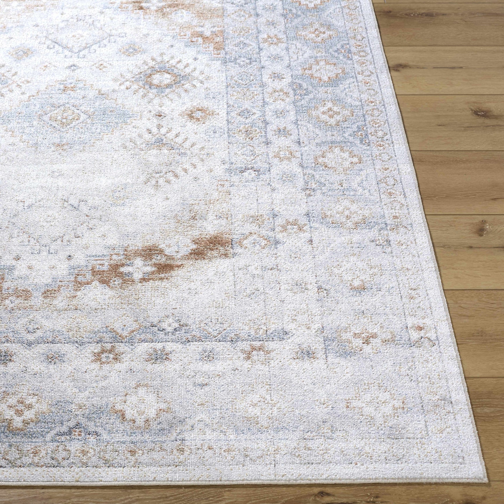 Agaton Blue & Brown Washable Area Rug - Ornate Home