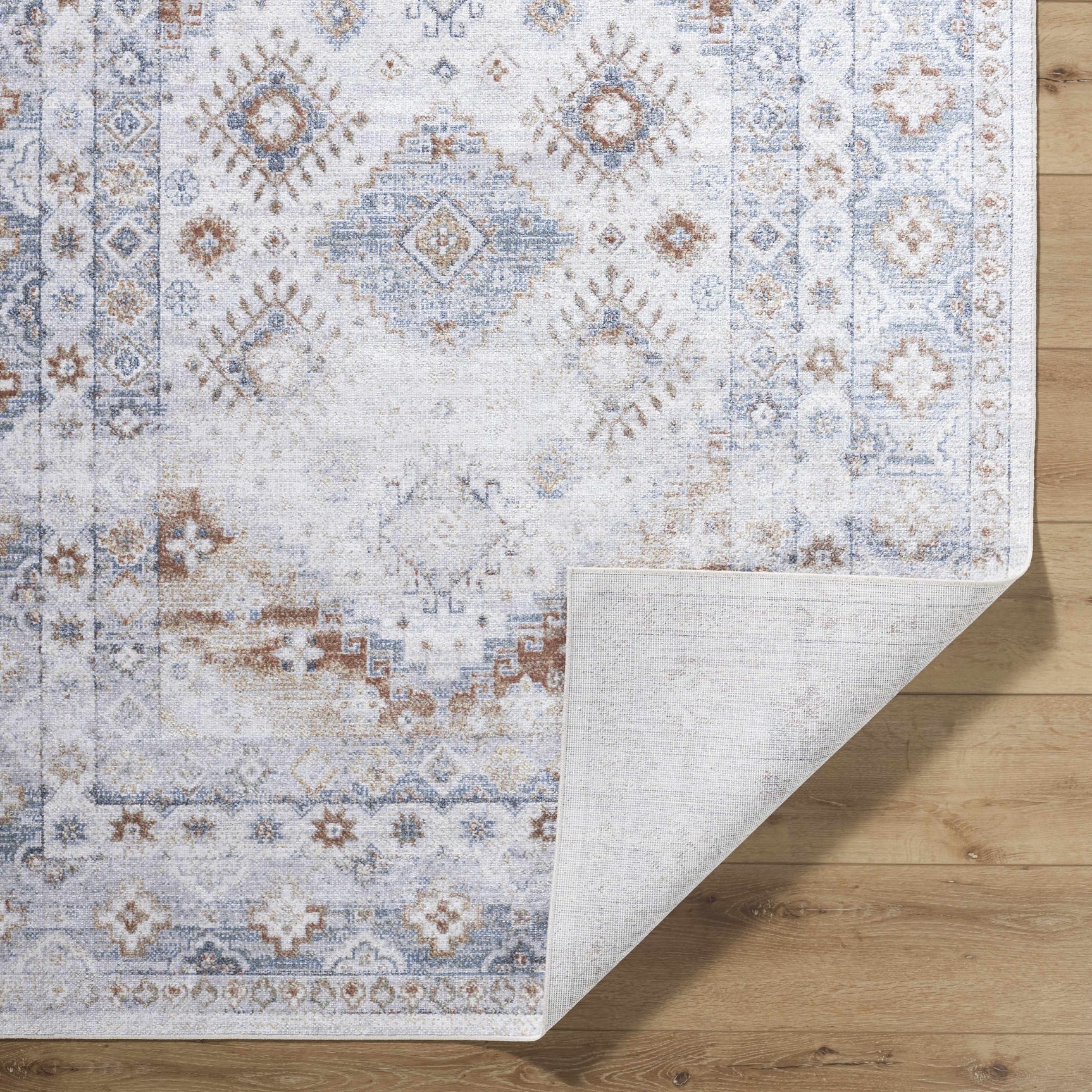 Agaton Blue & Brown Washable Area Rug - Ornate Home