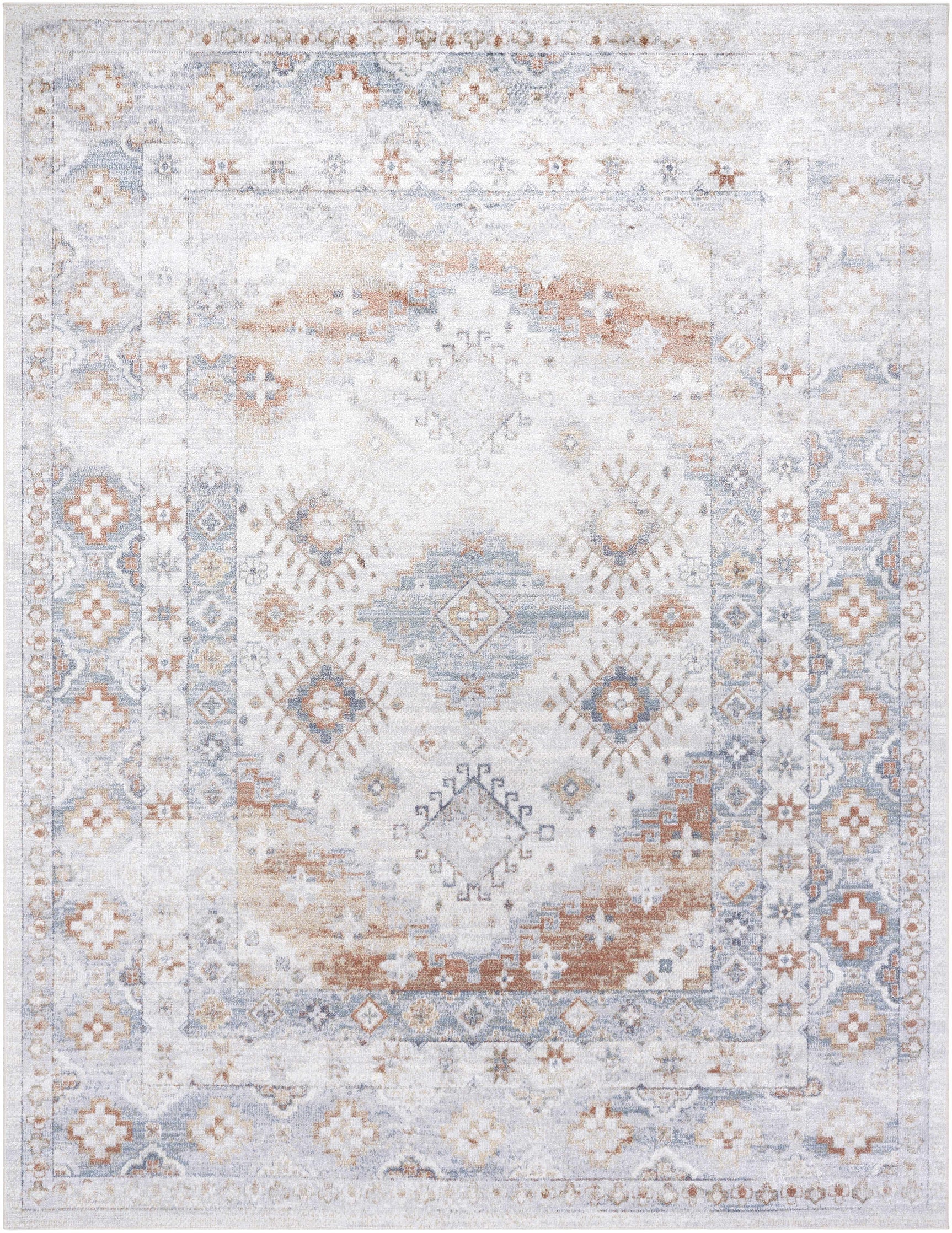 Agaton Blue & Brown Washable Area Rug - Ornate Home