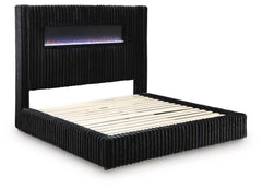 Agrander Black King Upholstered Bed with Fireplace and Wireless Audio - Ornate Home