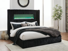 Agrander Black Queen Upholstered Bed with Fireplace and Wireless Audio - Ornate Home