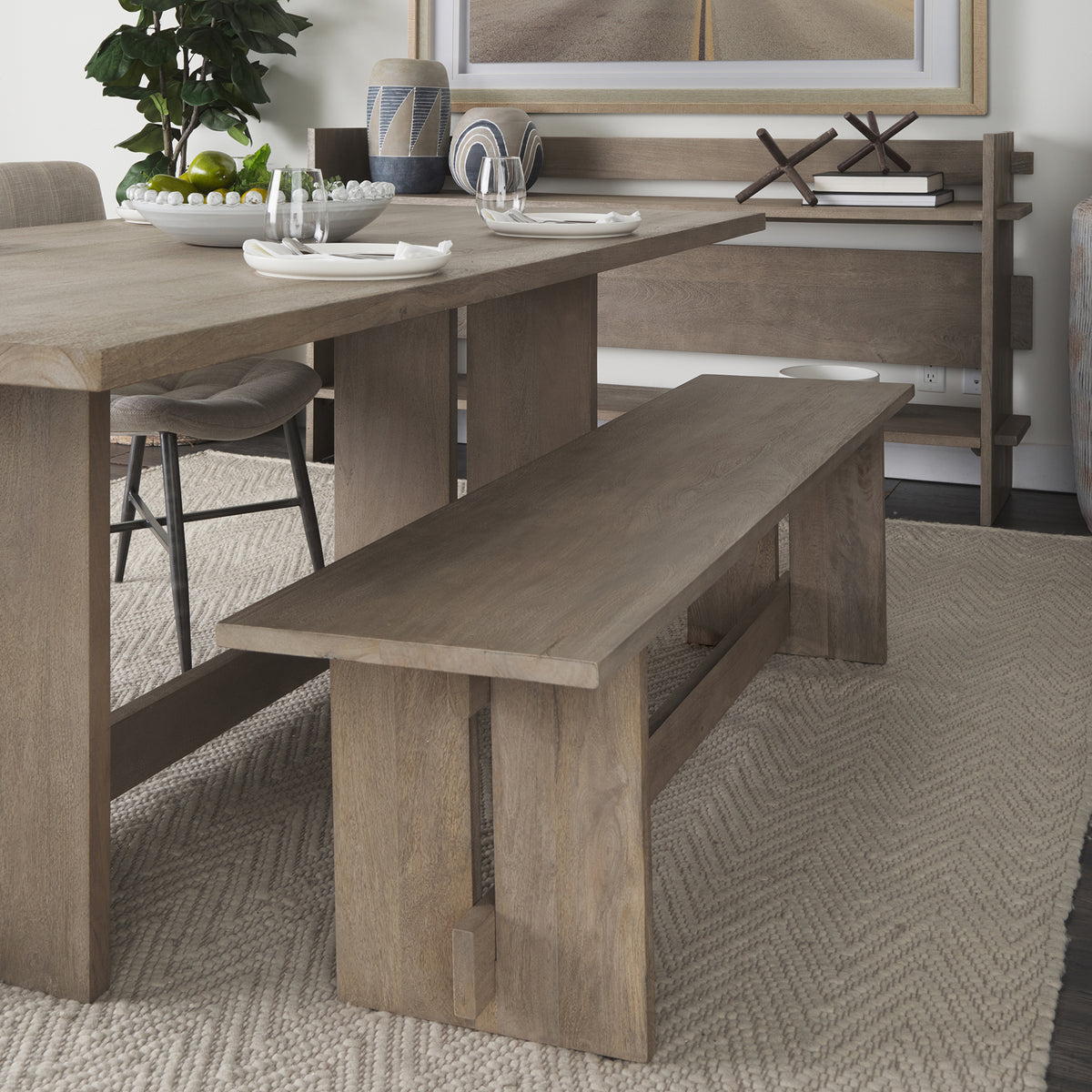 Aida Light Gray Wood Dining Bench - Ornate Home