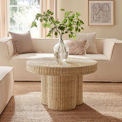 Ainsley 32 Inch Round Natural Rattan Coffee Table - Ornate Home