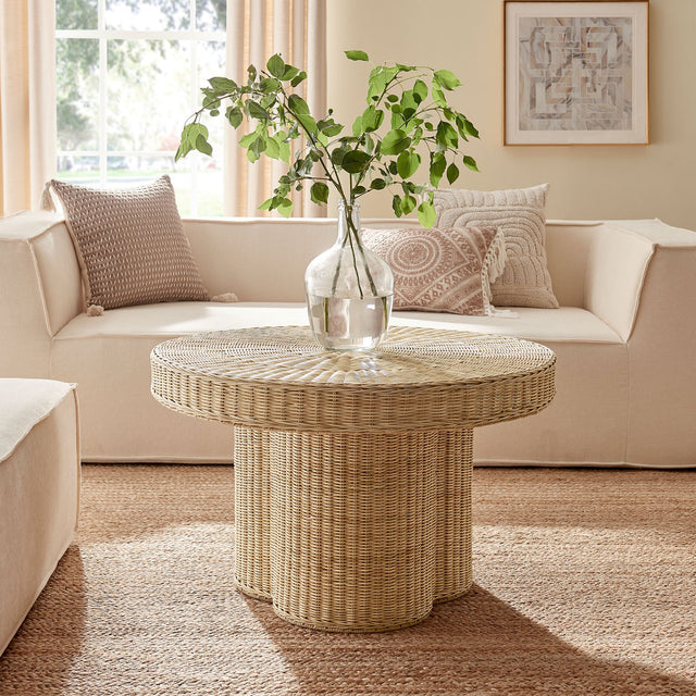 Ainsley 32 Inch Round Natural Rattan Coffee Table - Ornate Home