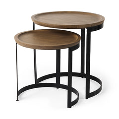 Aisley Light Brown/Black Wood Round Nesting Side Tables (Set of 2) - Ornate Home