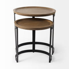 Aisley Light Brown/Black Wood Round Nesting Side Tables (Set of 2) - Ornate Home