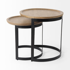 Aisley Light Brown/Black Wood Round Nesting Side Tables (Set of 2) - Ornate Home
