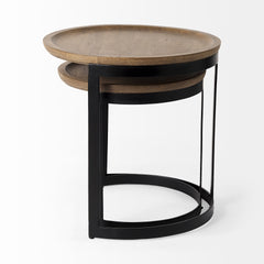 Aisley Light Brown/Black Wood Round Nesting Side Tables (Set of 2) - Ornate Home