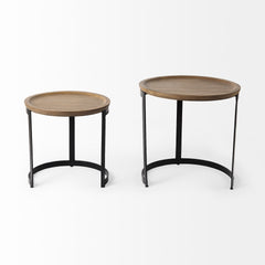 Aisley Light Brown/Black Wood Round Nesting Side Tables (Set of 2) - Ornate Home